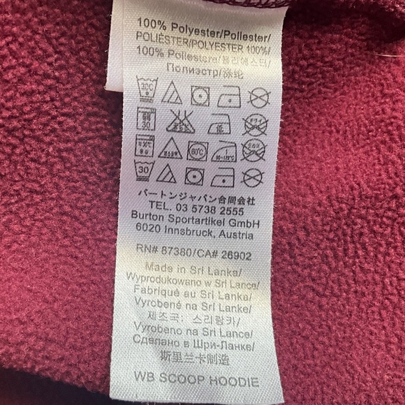 VTG Y2K Burton Snowboard DryRide WB Scoop Hoodie Fleece Layering Maroon Gold XS - Picture 8 of 10